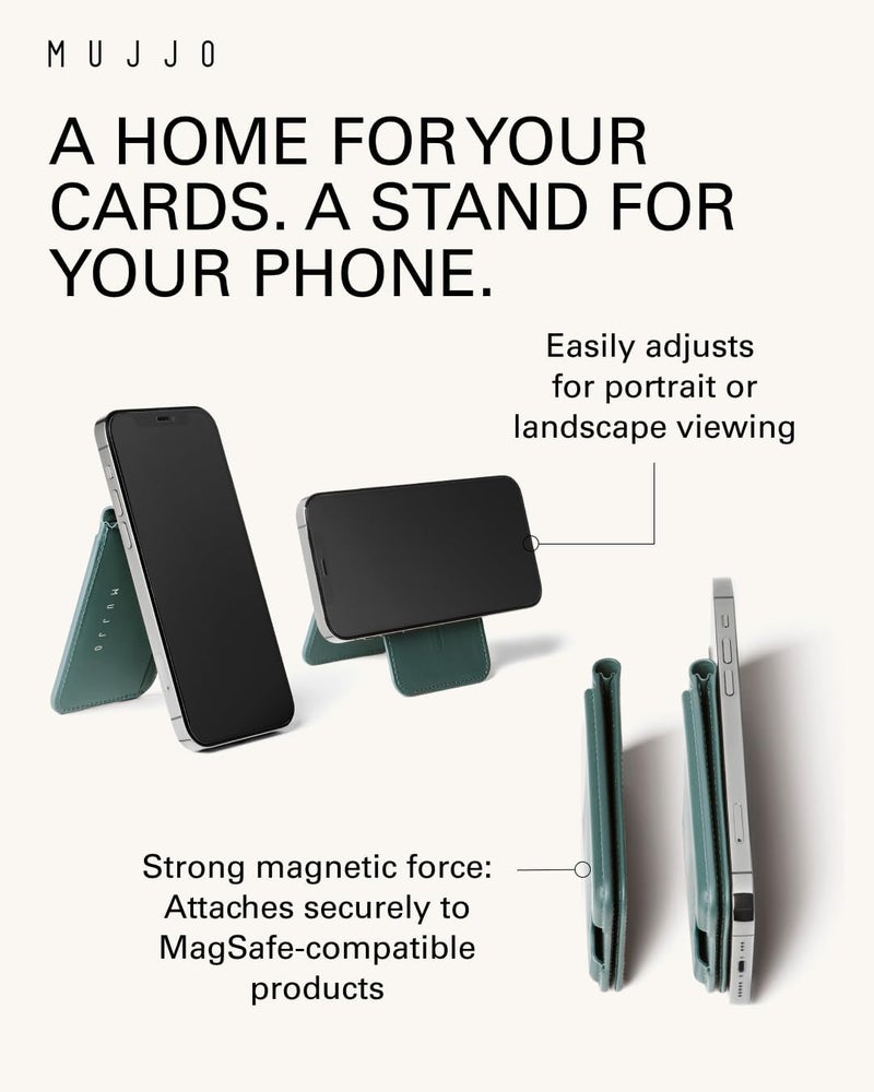 Mujjo Magsafe Compatible Leather Wallet Stand - Livid Green - Image 5